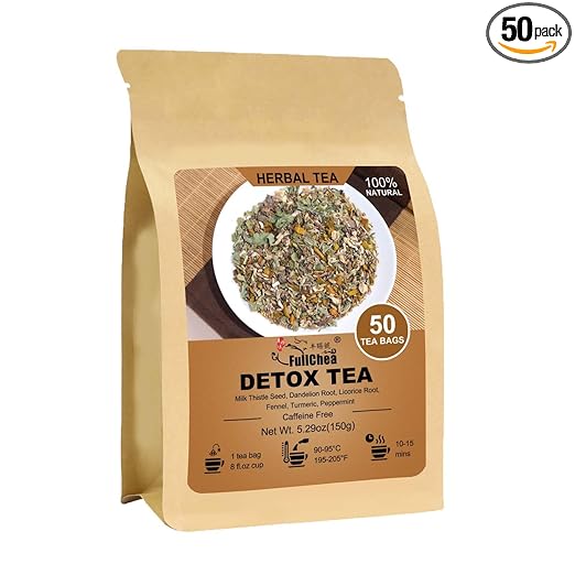 Detox Tea Bags, 50 Teabags Liver Detox Tea, With Milk Thistle Seed, Dandelion Root, Licorice Root, Fennel, Turmeric, Peppermint - Liver Cleansing and Support