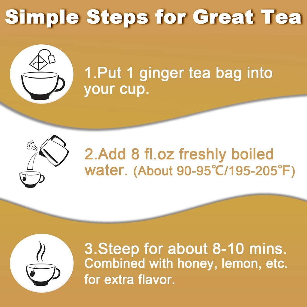 Ginger Tea Bags, 50 Teabags, 2g/bag - Premium Ginger Root Tea Bag - Warm & Spicy - Non-GMO - Caffeine-free - Support Digestion & Boost Immunity