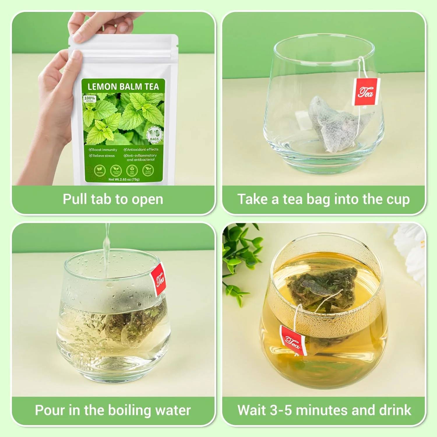 Lemon Balm Tea, 100% Pure & Natural Lemon Balm Leaves Herbal Tea Bags, Promotes Relaxation & Aid In Digestion, Caffeine Free, Non-GMO, Additives Free (1 Pack/40Bags)