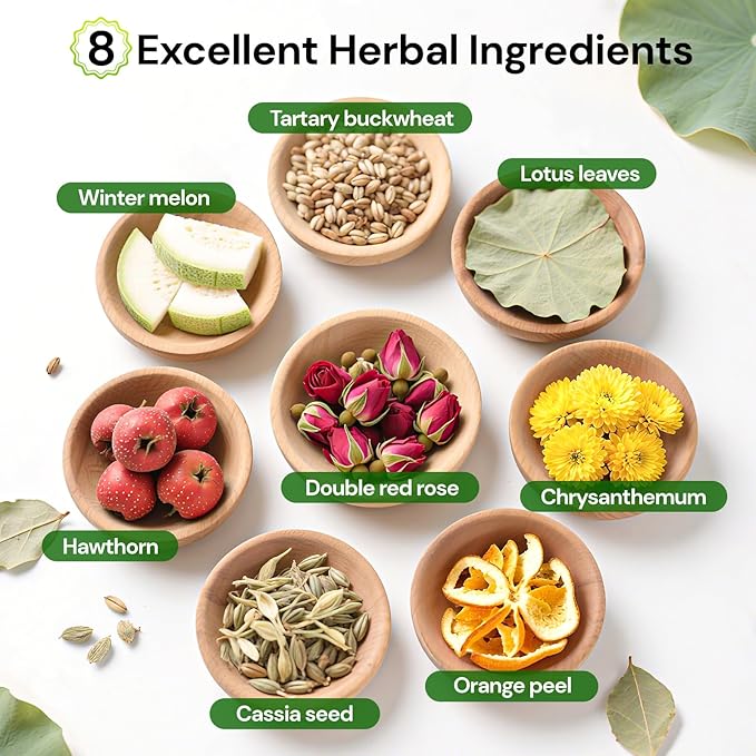 Winter Melon Lotus Leaf Tea, 100% Natural Oil Cleansing Tea, Traditional Chinese Oil Reducing Herbal Teabags for Men & Women, 8 Precious Ingredients Formula (1 Pack/30 Bags)