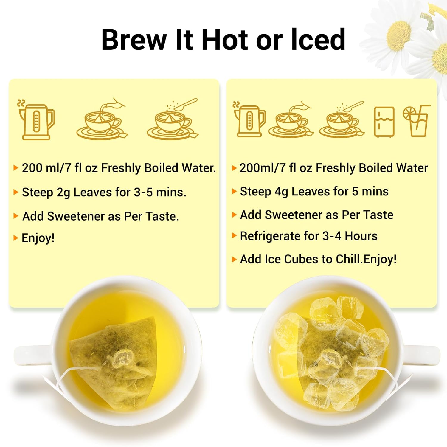 Chamomile Tea Bags, 100% Pure and Natural Chamomile Flower Herbal Tea, Caffeine Free Promote Relaxation & Support Digestion (1 Pack/50 Bags)