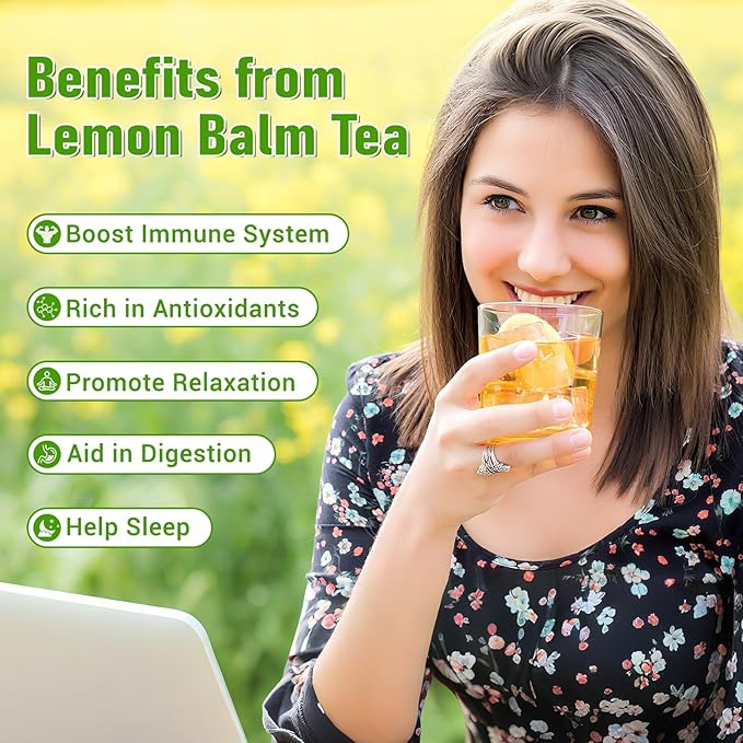 Lemon Balm Tea, 100% Pure & Natural Lemon Balm Leaves Herbal Tea Bags, Promotes Relaxation & Aid In Digestion, Caffeine Free, Non-GMO, Additives Free (1 Pack/50 Bags)