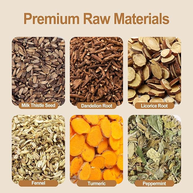 Detox Tea Bags, 50 Teabags Liver Detox Tea, With Milk Thistle Seed, Dandelion Root, Licorice Root, Fennel, Turmeric, Peppermint - Liver Cleansing and Support
