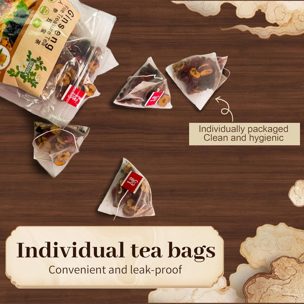 Ginseng Five Treasures Tea Kidney Tea - Ginseng & Mulberry Herbal Teas Natural Chinese Red Date Kidney Cleanse Detox Teas Bag for Men Women, te de riñon Saludable Organica (1 Bag(25PC))