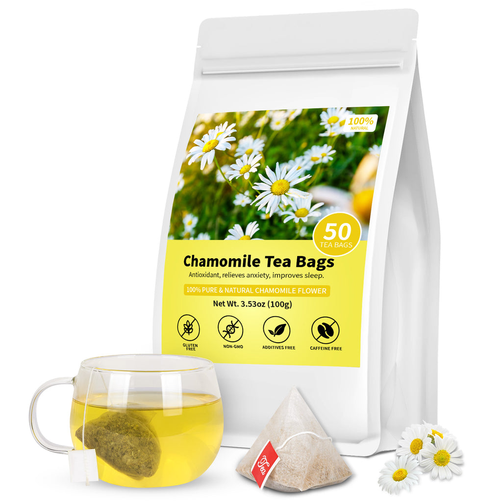 Chamomile Tea Bags, 100% Pure and Natural Chamomile Flower Herbal Tea, Caffeine Free Promote Relaxation & Support Digestion (1 Pack/50 Bags)