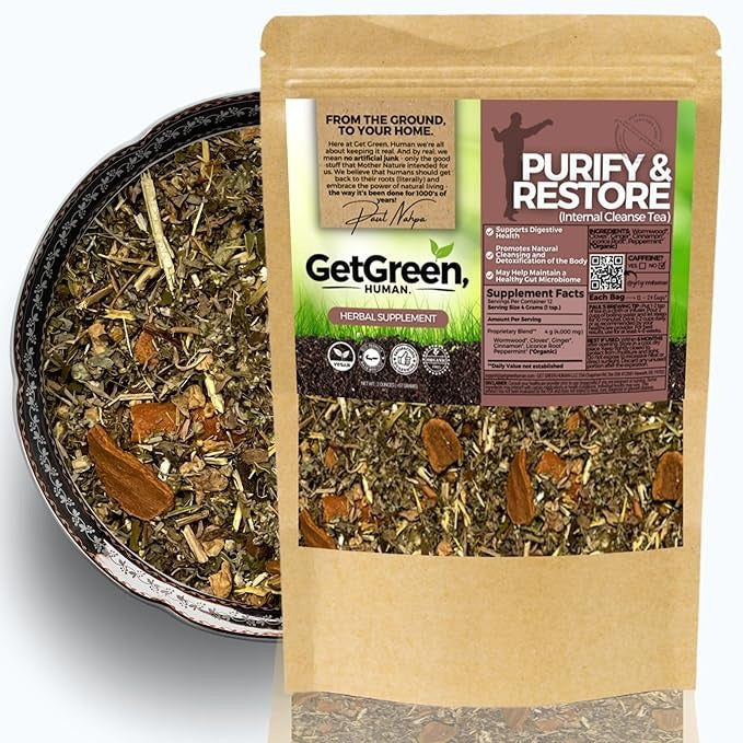 Gut Clean & Restore Loose Leaf Tea | Organic Wormwood, Cloves & Ginger Internal Cleanse,2 oz (57g) | Decaf, Vegan, Zero Caffeine | Resealable Bag | Purify Digestive Health by Get Green,