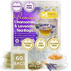 Premium 60 Chamomile Lavender Tea Bags, Calming Herbal Blend Strong Support for Relaxation & Better Sleep | Naturally Caffeine-Free Bedtime Tea with Soothing Floral Aroma, 100% Natural, Hand-made No Sugar/ Caffeine/ Gluten, Vegan
