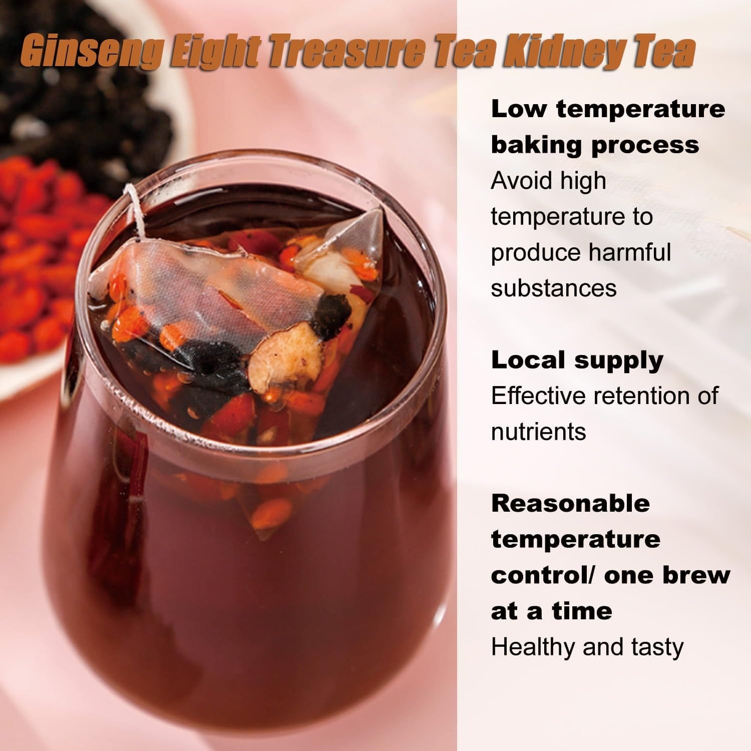 Ginseng Eight Treasures Tea, Turmeric Kidney Tea Formula Ginseng Eight Treasures, 10g*20Pcs Red Date Wolfberry Mulberry Herbal Teabag for Men & Women