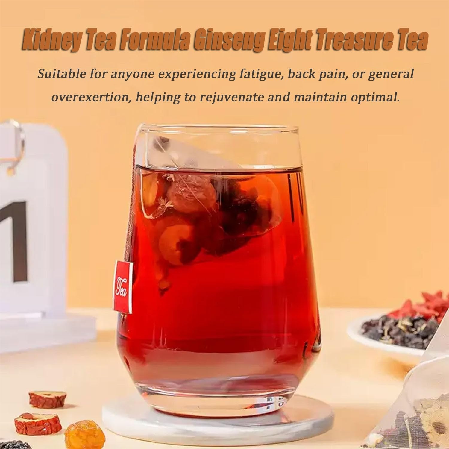 Ginseng Eight Treasures Tea, Turmeric Kidney Tea Formula Ginseng Eight Treasures, 10g*20Pcs Red Date Wolfberry Mulberry Herbal Teabag for Men & Women